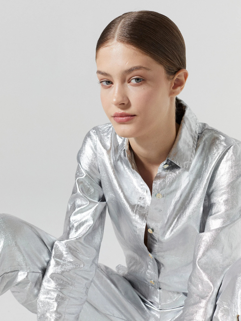 San Marino Metallic Linen Shirt in Silver
