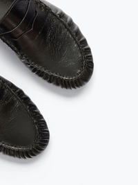 Sydney Ruched Penny Loafer in Black Crinkle