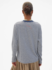 Long Sleeve Tee in Navy /Cream Mini Stripe