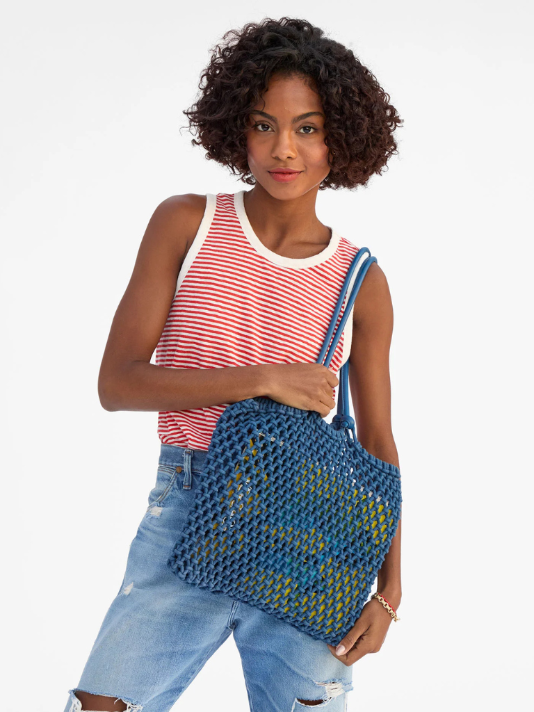 Sandy Woven Tote in French Blue