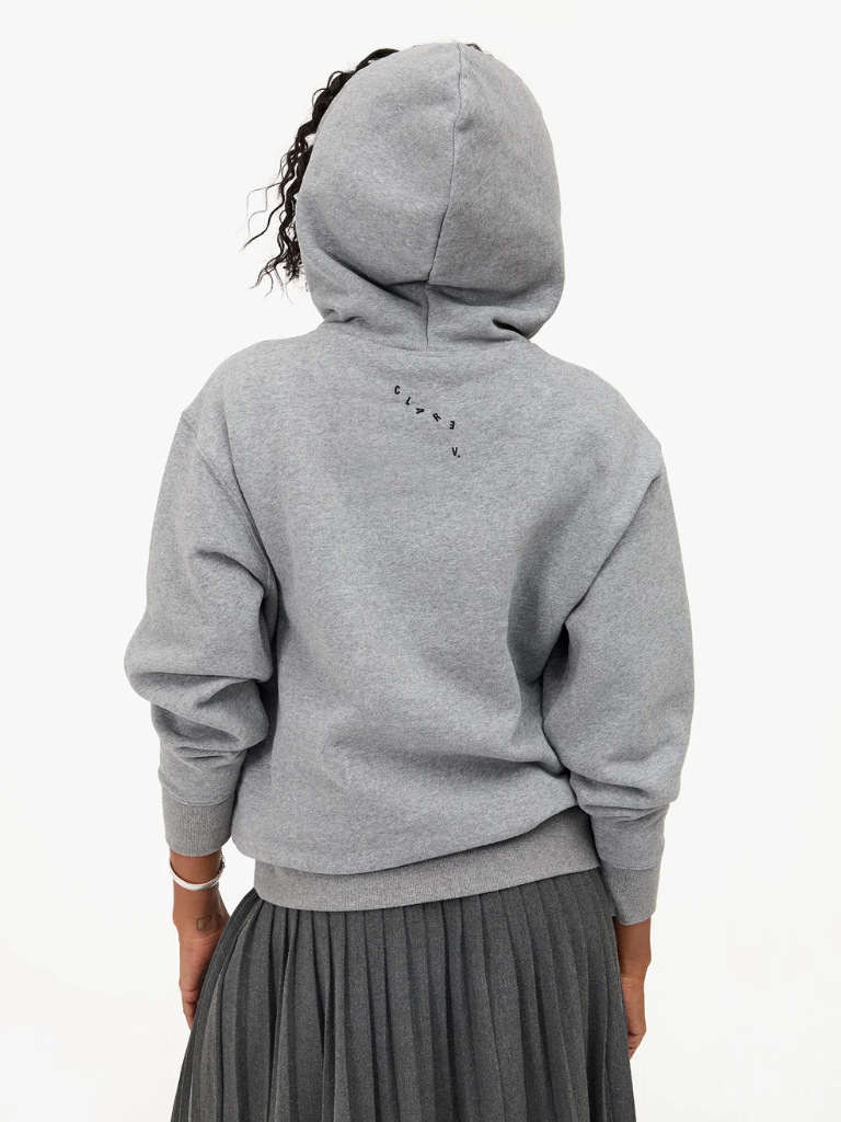 Hoodie in Grey Melange w/ Black Embroidered Liberté