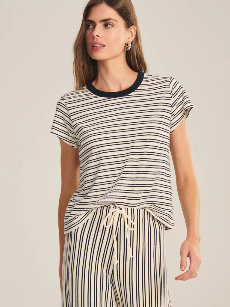 Foster Striped Crew Neck Tee in Natural/Navy