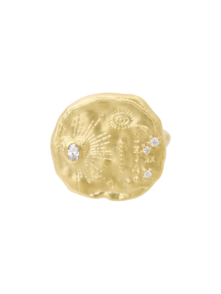 Madame M Ring in White Zircons/Gold