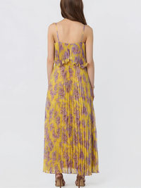 Makennah Plissé Floral Maxi Dress in Yellow/Purple Floral