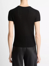 Waffle-Knit Cashmere-Silk Short-Sleeve Sweater in Black