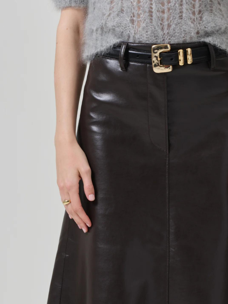 Cassia Leather Skirt in Chocolate Dark Brown