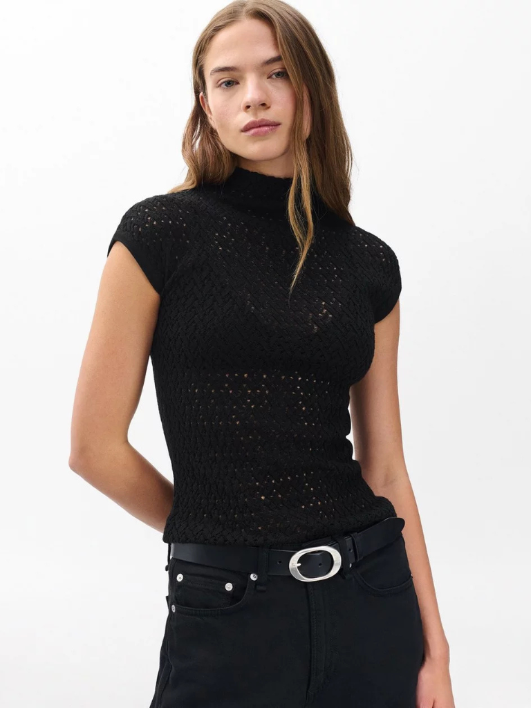 Tana Merino Wool Knit Top in Black