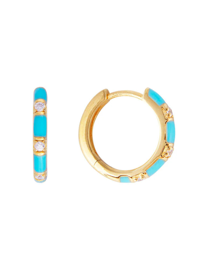 St. Tropez Midi Hoops in Turquoise Enamel/Gold