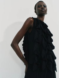 Neo Organza Pleated Top in Black