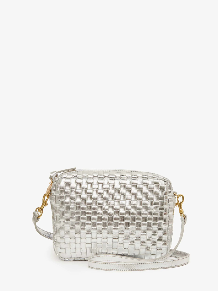 Midi Sac in Silver Specchio Woven Checker