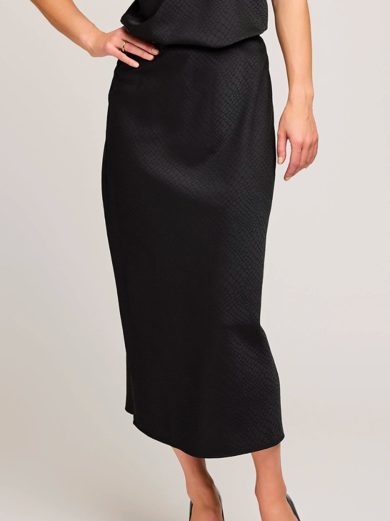 Bonnie Satin Midi Skirt in Black