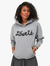 Hoodie in Grey Melange w/ Black Embroidered Liberté