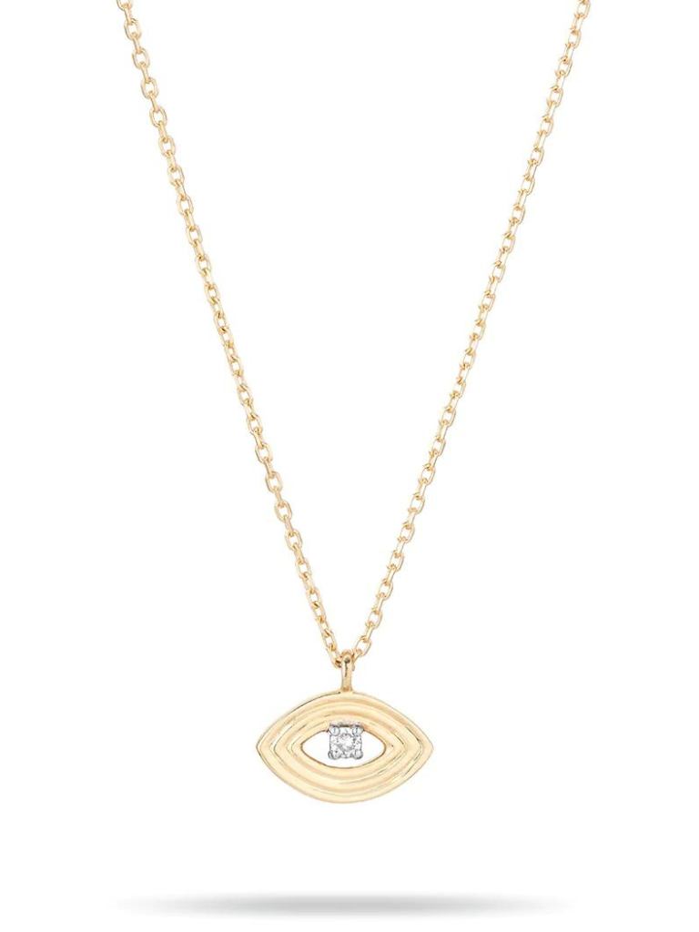 Groovy Single Diamond Evil Eye Necklace in 14k Yellow Gold
