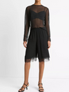 Lace-Trim Sheer Chiffon Top in Black