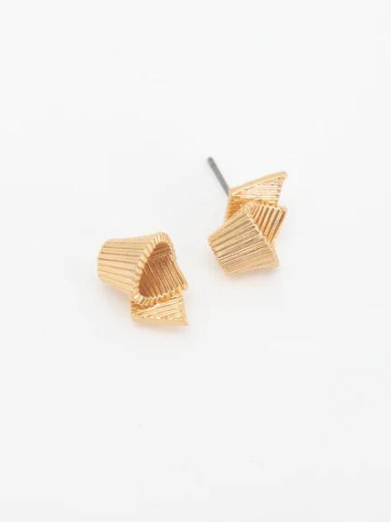 Ribbon Stud Earrings in Vintage Gold