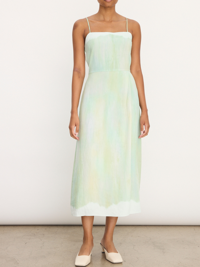 Painted Pastel Boarder Dress in Washed Jade