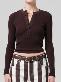 Drea Waffle Henley in Chocolate