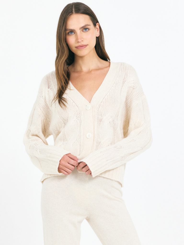 Aster Cashmere Cable Cardigan in Bone