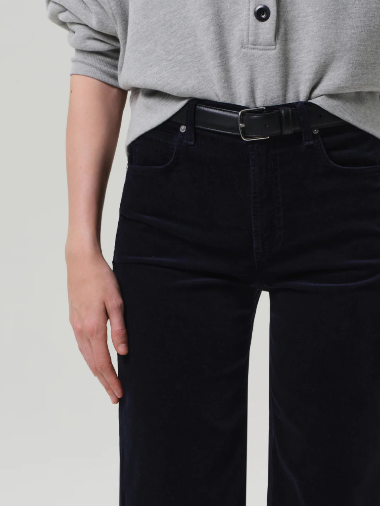 Lyra Wide Leg Crop Corduroy in Navy