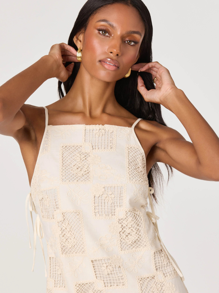 Samira Embroidered Eyelet Mini Dress in Natural