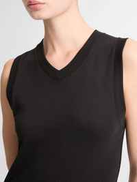 Pima Cotton-Blend High V-Neck Shell in Black