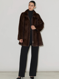 Sheila Faux Mink Fur Swing Coat in Espresso