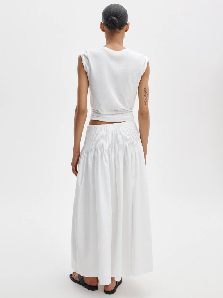 Elena Pintucked Poplin Skirt in White