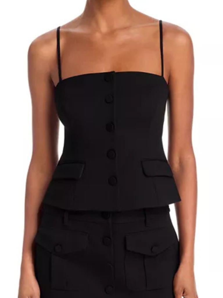 Irina Square Neck Button Tank in Black