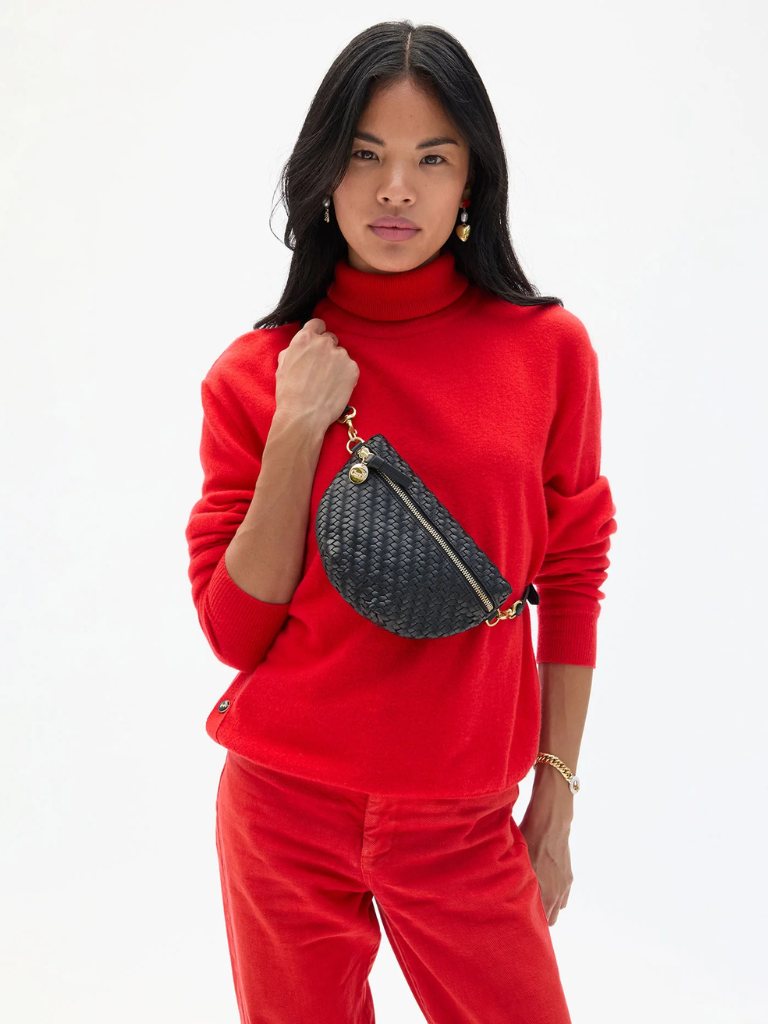 Petite Fanny Pack in Black Woven Zig-Zag