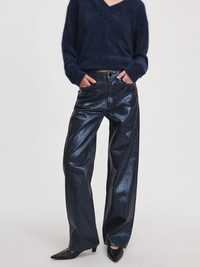 Logan Foil-Coated Wide-Leg Jean in Dark Rinse