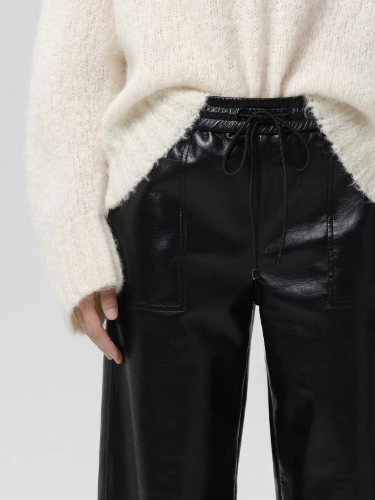 Recycled Leather Pull On Pant in Black