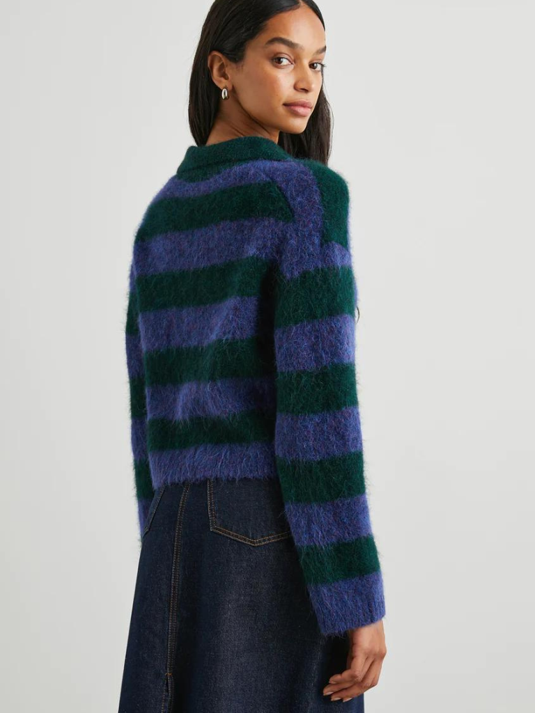 Amber Cardigan Sweater in Oxford Stripe