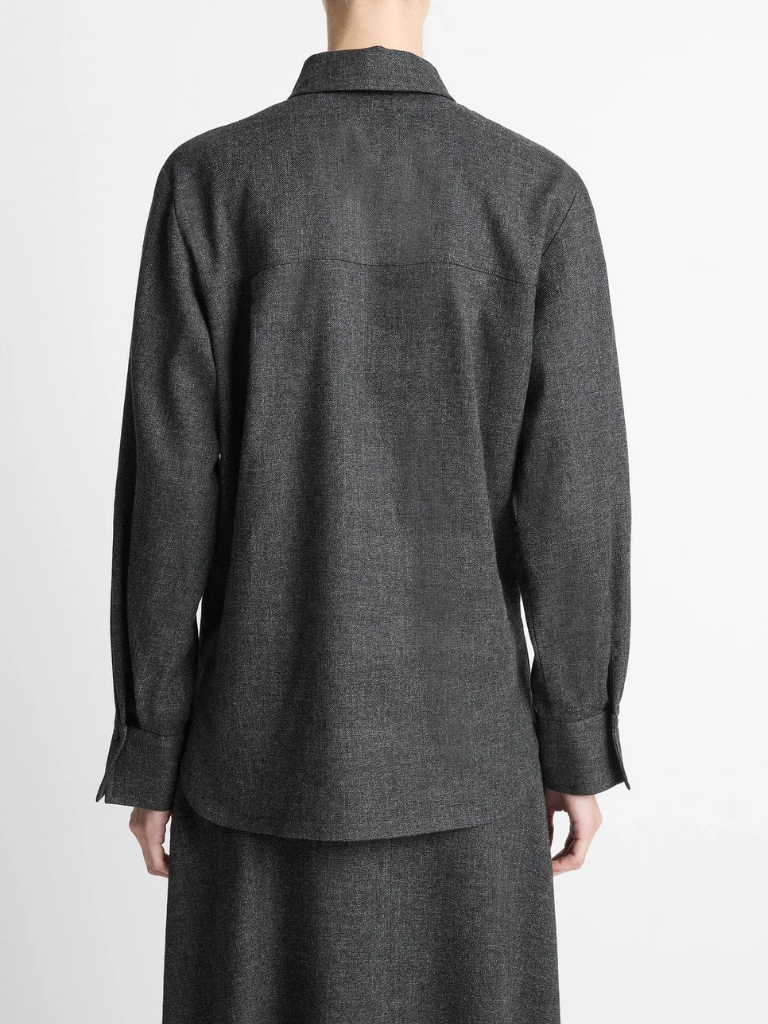 Italian Jaspe Relaxed Button-Front Shirt in Heather Grey