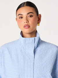 Cooper Funnel Neck Jacket in Blue Plaid