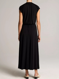 Studded Matte Jersey Cap-Sleeve Dress in Black