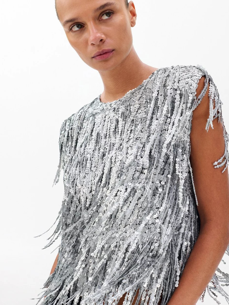 Billie Sequin Top in Gunmetal