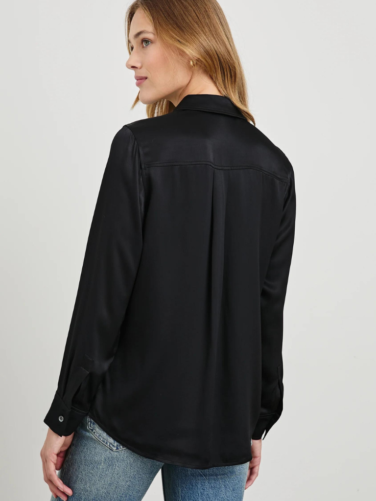 Maria Satin Button Up Shirt in Black