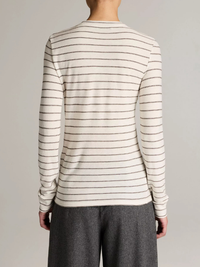 Striped Cotton Long-Sleeve T-Shirt in Off White Combo