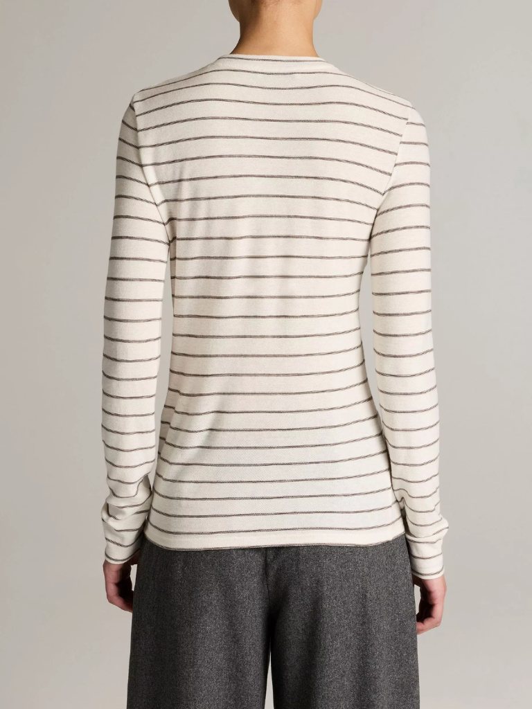 Striped Cotton Long-Sleeve T-Shirt in Off White Combo