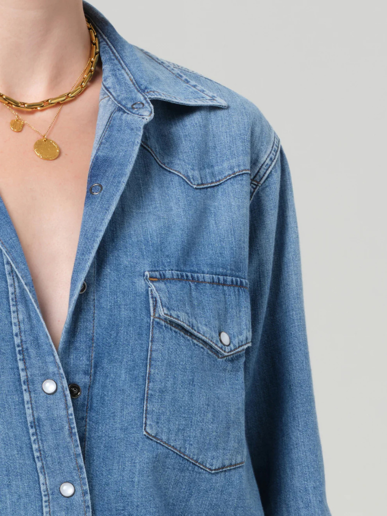 Western Cropped Shirt in Carolina Blue