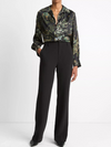 Smocked Grape Vine Silk Long-Sleeve Blouse in Black