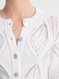 Italian Cotton Diamond Cable Cardigan in Optic White