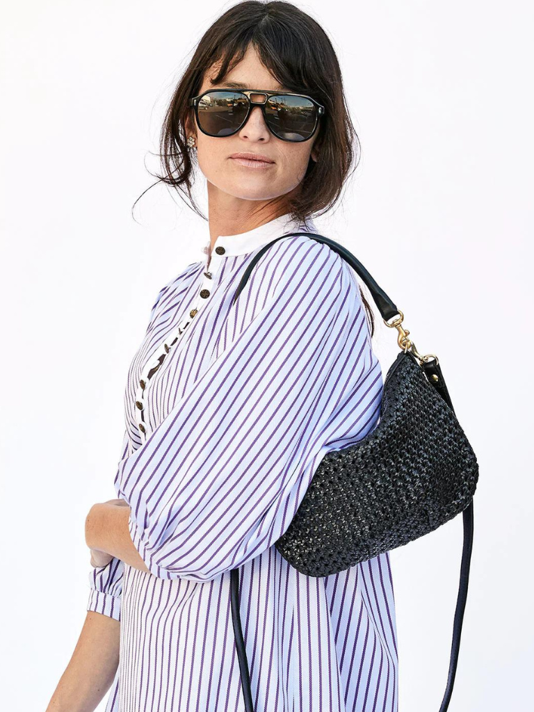 Clare V. Moyen Messenger Bag in Black/Natural Woven Checker
