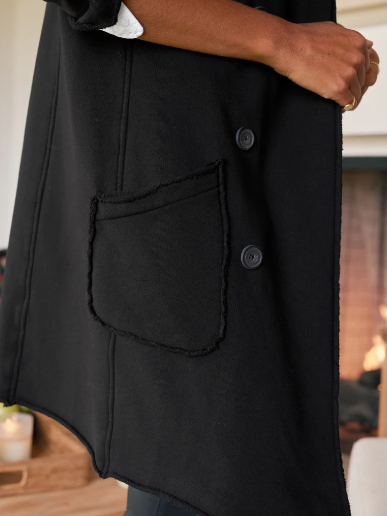 Belfast Triple Fleece Trench Coat in Black