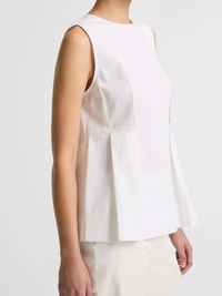 Cotton-Blend Pleated Paneled Top in Optic White
