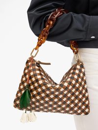 Flat Clutch w/Tabs in Oat Gingham