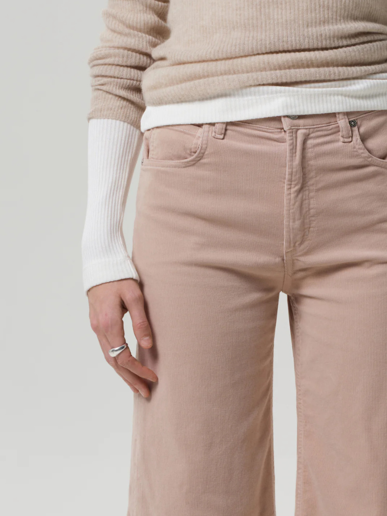 Lyra Wide Leg Crop Corduroy in Pale Stone