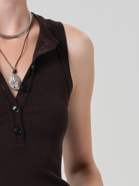 Caralyn Button Front Rib Tank in Chocolate