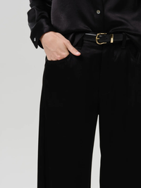 Brynn Hammered Satin Trouser in Black