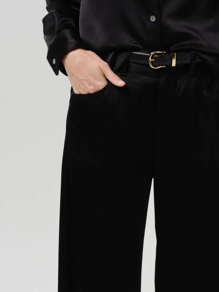 Brynn Hammered Satin Trouser in Black